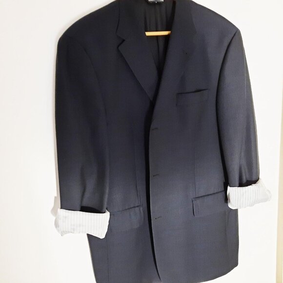 Vintage navy blue Lanificio Biella Italy pure virgin wool oversized blazer - Picture 5 of 9
